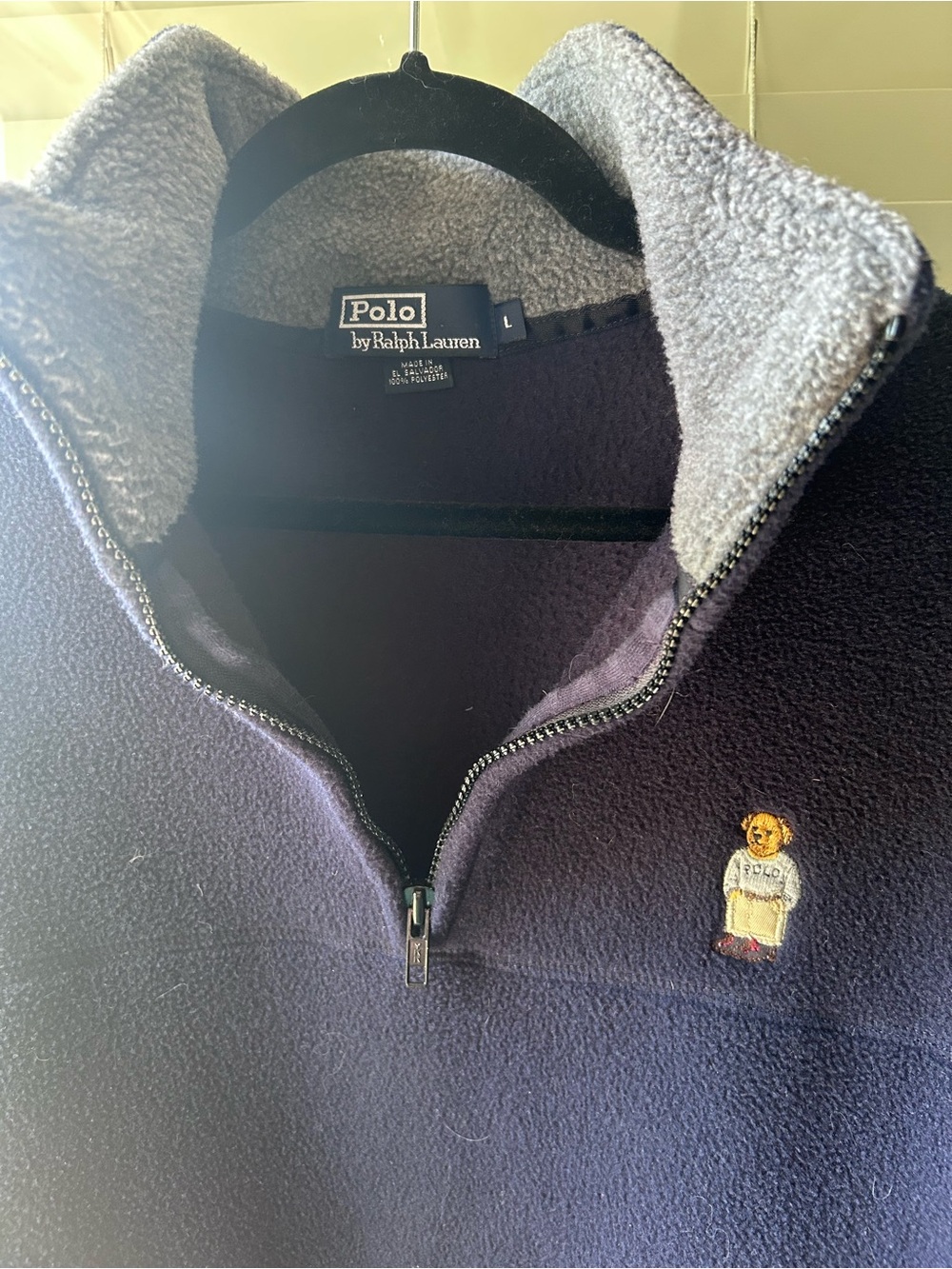 NWOT Polo Ralph Lauren Navy Blue 1/4 Zip Fleece w/Signature Embroidered Bear. L - Picture 2 of 5